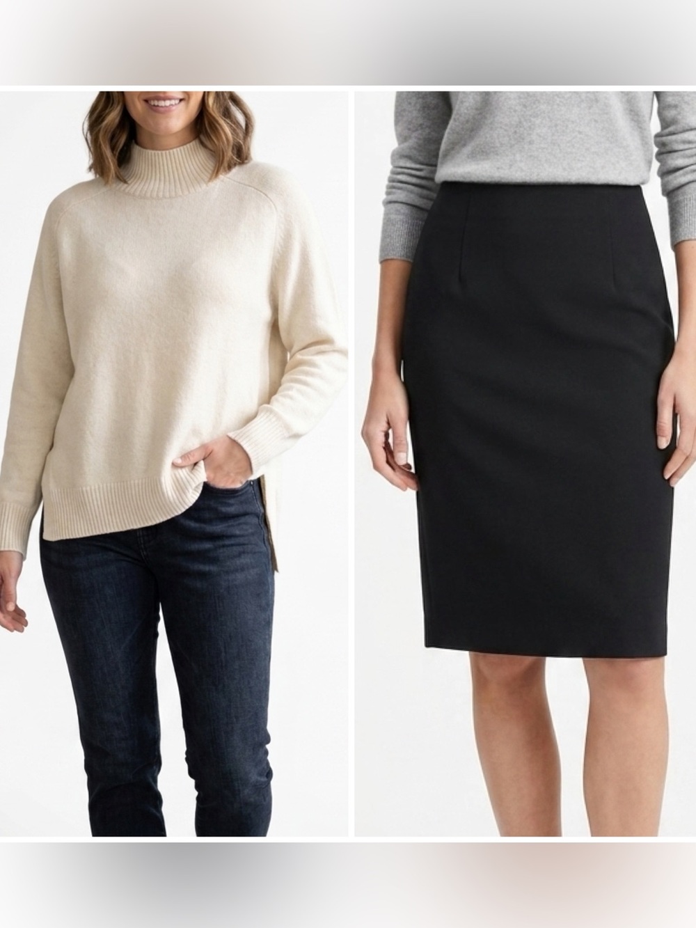 Banana Republic Cream Mock Neck Sweater and wool skirt bundle